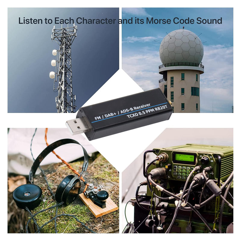 RTL SDR Receiver, 100KHz to 1766MHz RTL2832U R820T2 0.5PPM TCXO Software Defined Radio Receiver with AM, NFM, FM, DSB, USB, LSB, CW Modes, 8-Bit ADC, 50DB Dynamic Range