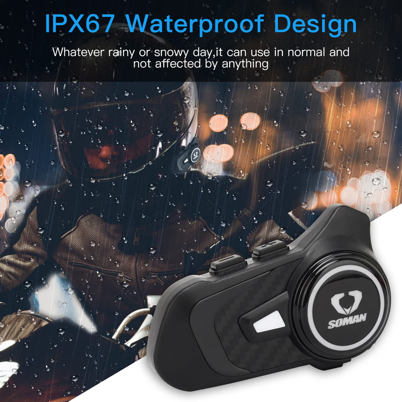 Motorcycle Helmet Bluetooth Intercom 800M Wireless Communication System Waterproof Motorcycle Bluetooth Headset with DPS Reduce Noise for Helmets (1 Pack) 1 Pack