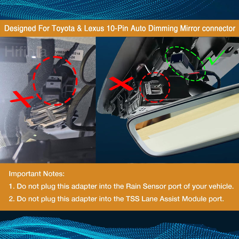 Dash cam Power Adapter 10-Pin Type B Compatible with Toyota Avalon RAV4 Prius Camry & Lexus ES GS RX RC UX & Subaru Models. USB Power Source, Connects to Rear View Mirror, Plug & Play