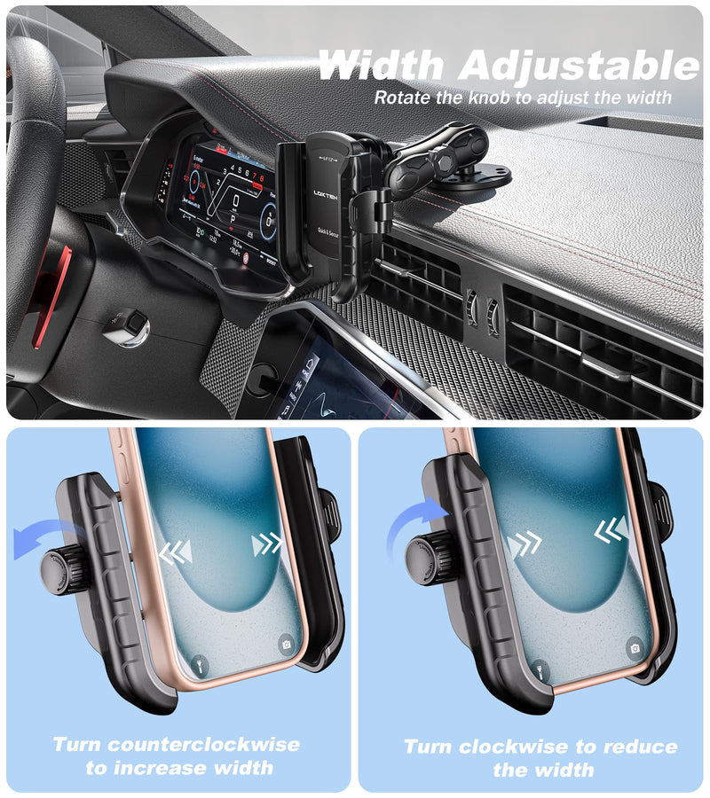 LOKTENWO Anti-Vibration Phone Mount Holder with Vibration Dampener | 1s Lock & Release Camera Friendly Aluminum AMPS Hole Round Base & Medium Arm for Car Truck UTV Boat, Fit 5.4''-7.2'' Phones