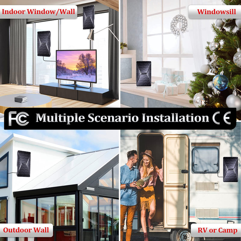 [AUSTRALIA] - 2025 Upgraded TV Antenna for Smart TV, 1600+ Miles Range Digital TV Antenna Indoor, HDTV Antenna for Local Channels with Best Signals Amplified - Support 4K 8K 1080p All TV's-38FT Coax Cable black 