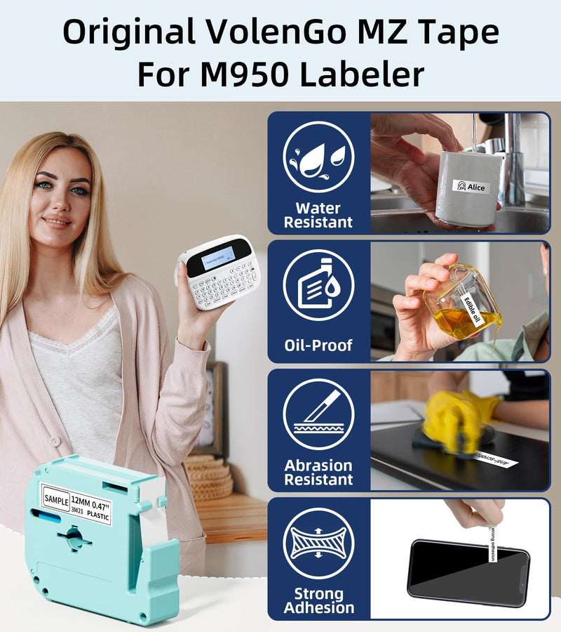 [AUSTRALIA] - M950 Label Maker, Label Maker Machine with-Tape 12mm White, Portable Bluetooth Labeler with Backlit-LCD, Handheld Rechargeable Label Makers, Inkless Labeling Maker for School Office Organization 