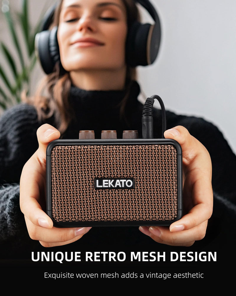 [AUSTRALIA] - LEKATO Mini Electric Guitar Amplifier, Dual Speakers 5W, Rechargeable Guitar Amp Bluetooth with Clean Overdrive Effects, Headphone Jack, Retro Portable Small Amp for Practice 
