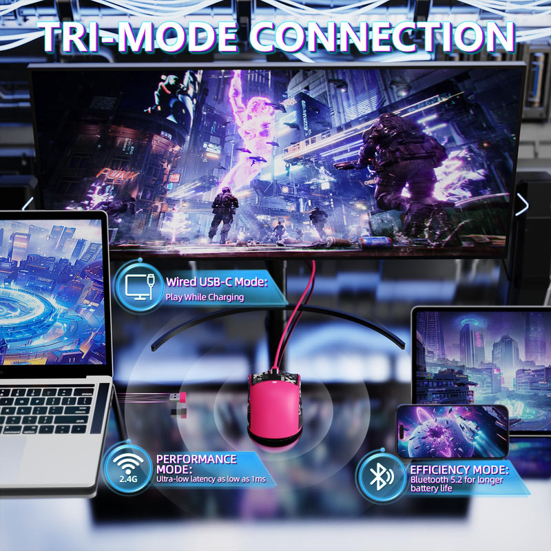 [AUSTRALIA] - MAMBASNAKE Attack Shark X11SE Lightweight Wireless Gaming Mouse, Tri-Mode 2.4G/USB-C Wired/BT, 22K DPI, PAW3311 Optical Sensor, 59g, 5 Programmable Buttons, 300mAh Battery for PC/Mac((Berry-Griptape) Berry Red-Griptape 