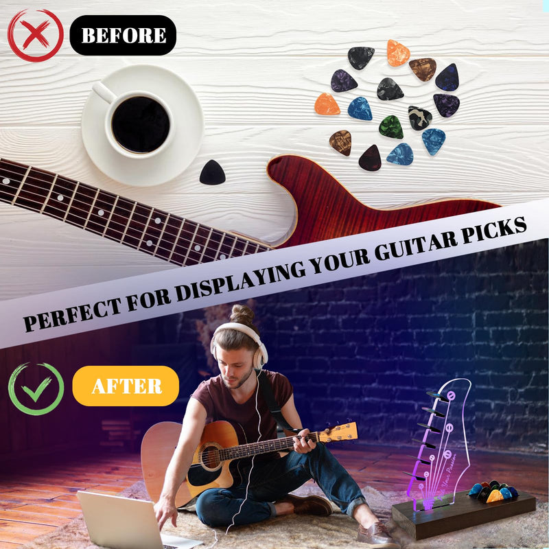 Light Up Guitar Pick Holder, Wooden Guitar Pick Holder for Picks Storage and Display, Music Gift for Men Guitar Music Lovers Players Guitarist, Guitar Accessories Guitar Pick Holder-1