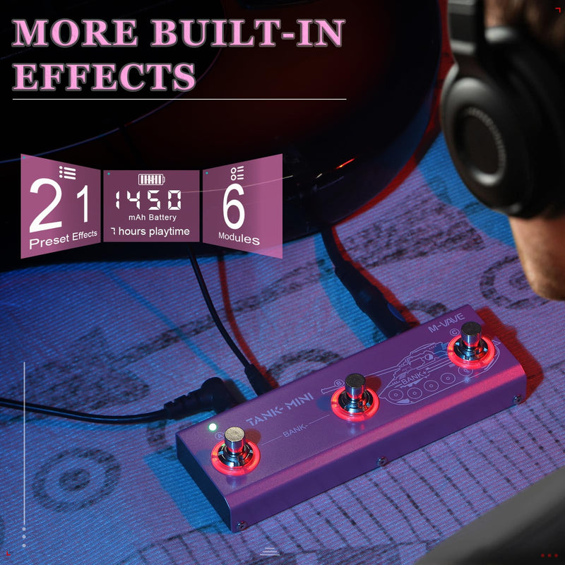 [AUSTRALIA] - Multi Effects Guitar Pedal,Built-in 1450mAh Rechargeable Battery Electric Guitar Efector with 21 Editable Presets,Chorus,Delay,Reverb,Amp,MOD,IR CAB,Recording,Tuner,BT connection. Tank-Mini Multi-effects Pedal 