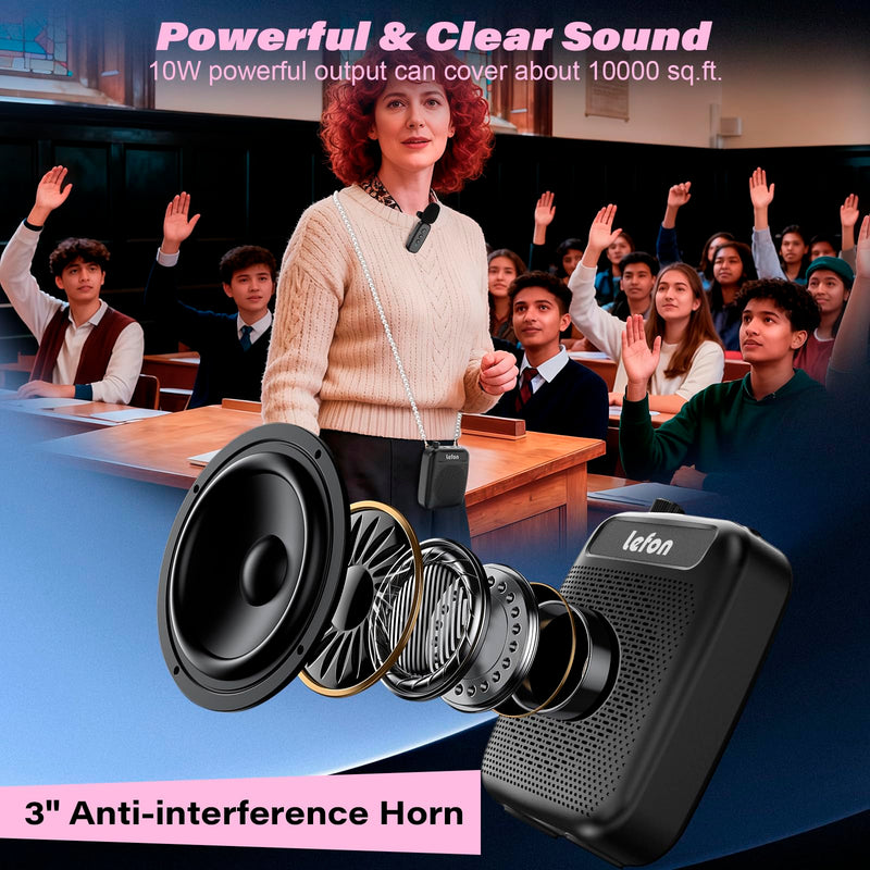 [AUSTRALIA] - TRELC Wireless Voice Amplifier with Lavalier Microphone, Portable Rechargeable Clip On Megaphone Speaker Wireless Lapel Mic for Teachers, Noise Reduction/10W/2000mA, for Tour Guide, Outdoor (Black) Black 