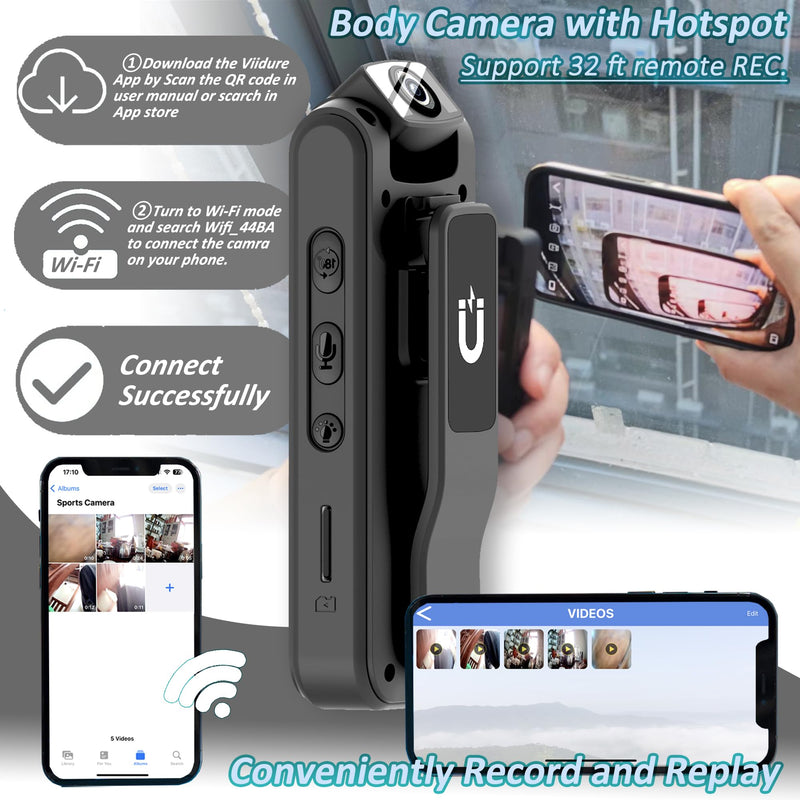 [AUSTRALIA] - Body Camera with Audio & Video Recording- 64GB 1080P HD Police Cop Cam for Outdoor Law Enforcement Guard Travel Hike Cameras- With 1.4 in-Screen Magnetic Lanyard Flashlight 6HR Battery Life Recorder 