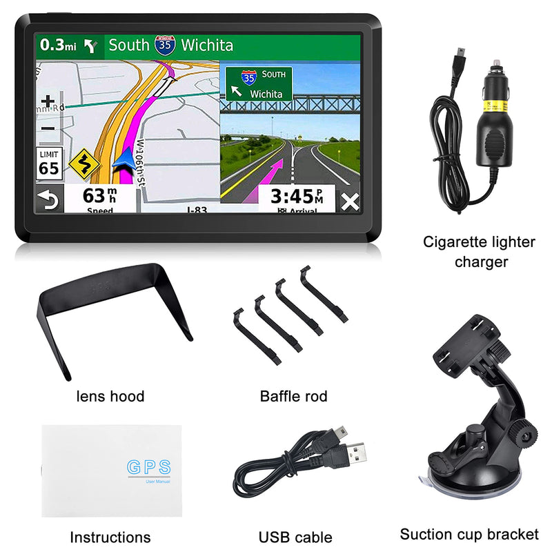 GPS Navigator for Car, 2026 Map 7 inch Touch Screen Car GPS 256-16GB,Voice Turn Direction Guidance, Support Speed and Red Light Warning, North America Lifetime map Free Update Truck(Black) Black