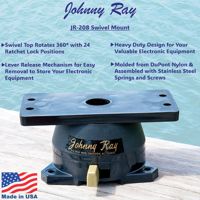 Johnny Ray JR-208 Fish Finder Mount and Depth Finder Mount | Heavy Duty Marine Electronics & Sonar Bracket for Boats, 360° Rotating Quick Release Swivel Base