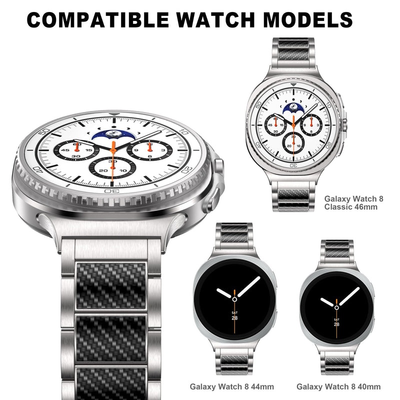 Business Titanium Band for Galaxy Watch 8 Classic Band 46mm, Silver Carbon Fiber Silver