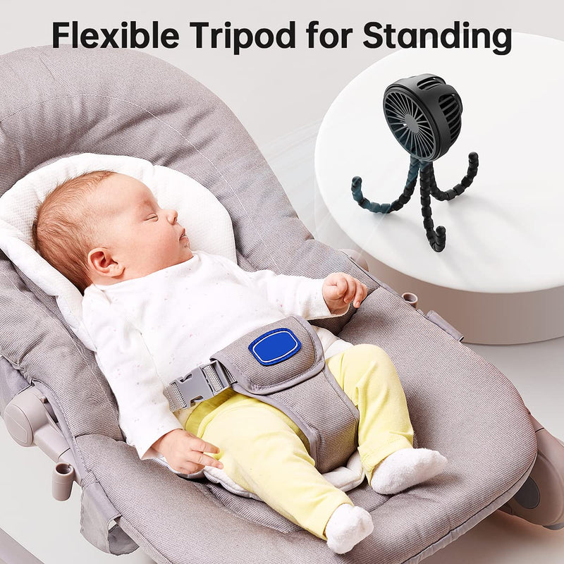 GUSGU Mini Stroller Fan Clip-on for Baby, Small Portable Fan Rechargeable and Handheld, USB Cooling Fan with 3 Adjustable Speeds and Flexible Tripod for Travel, Car Seat, Camping, and Bedroom black