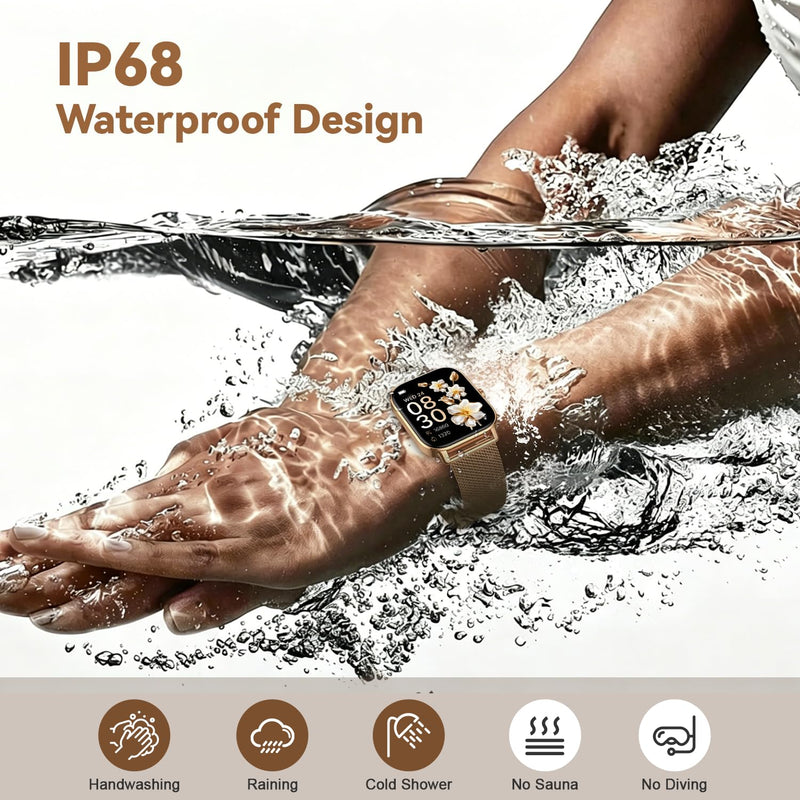 Smart Watch for Women Fitness Tracker: Make Answer Call Smart Watches for Women Digital Watches Waterproof Running Smartwatch for Android Phone iPhone Samsung Compatible Heart Rate Monitor SpO2 Gold
