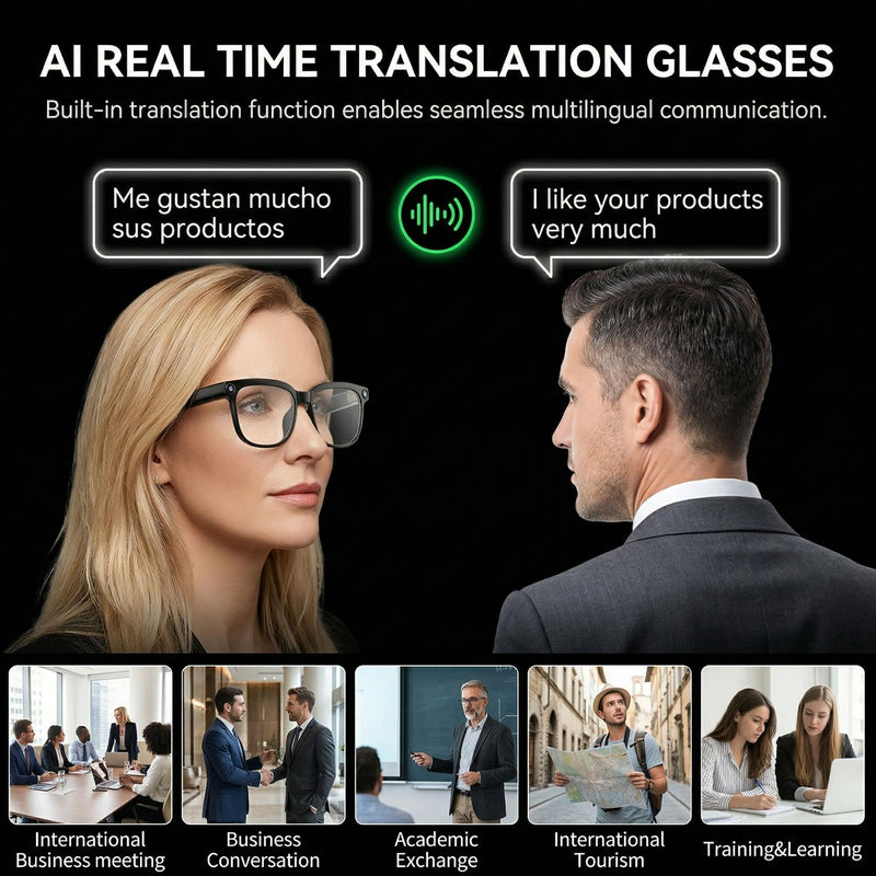 AI Smart Glasses 1080P Camera Translator Bluetooth Photochromic Lens | Record crisp 1080P HD first-person POV video anytime M02