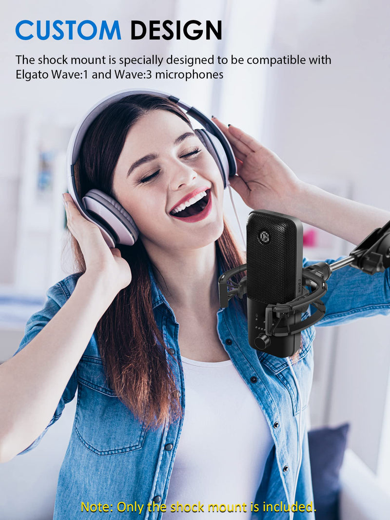 Wave Shock Mount, [Custom Built for Wave Mic] Anti-Vibration Suspension Shock Mount Holder Clip Compatible with Elgato Wave:1 and Wave:3 Microphones