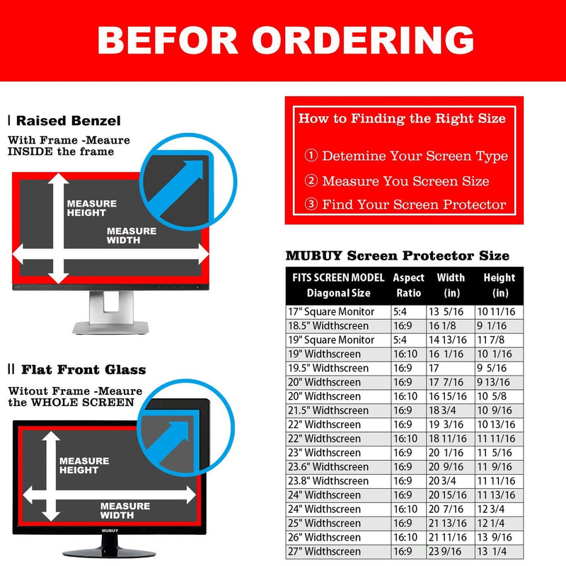 24 Inch Anti Blue Light Anti Glare Screen Protector For Diagonal 24" Desktop Standard or Curved Monitor 16:9 Widescreen, Protection Eyes, Help Sleep Better (20.94" x 11.77" /W x H) 24 Inch