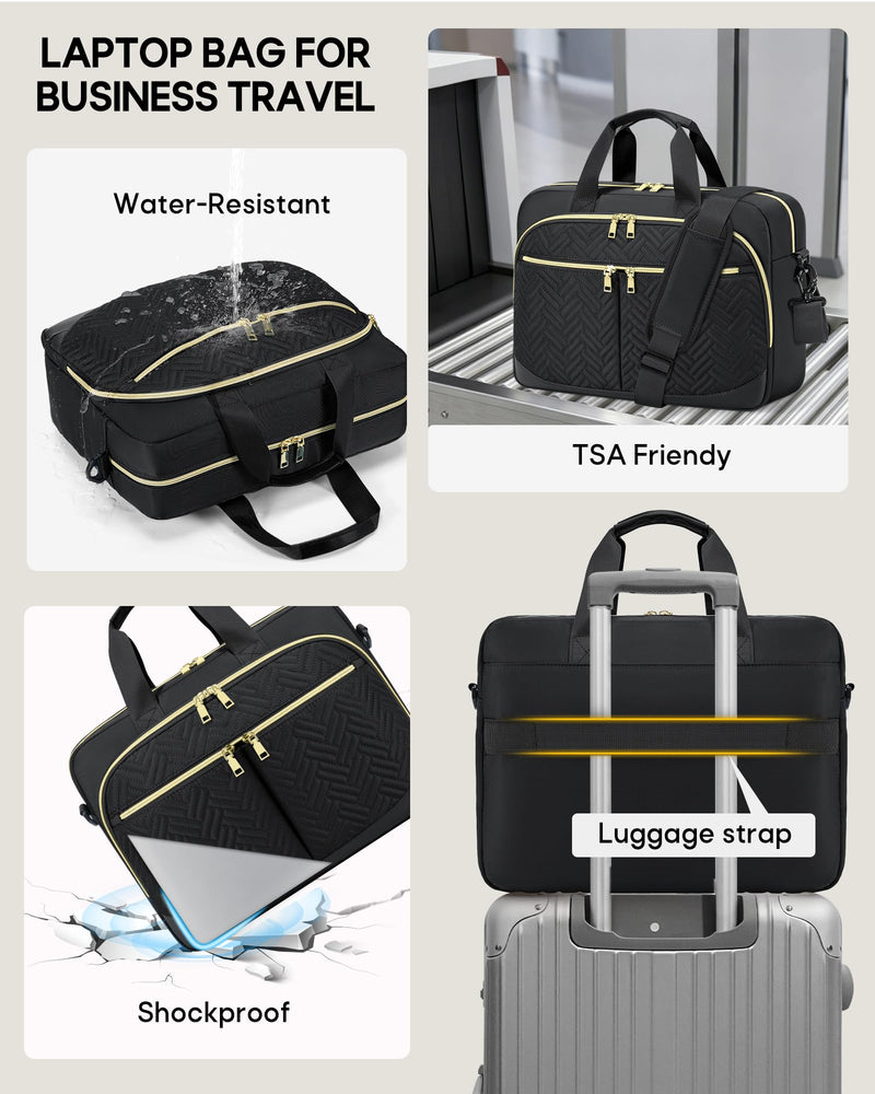 SDYSM 15.6"Laptop Briefcase, Water-Resistant Computer Bag for Business Work | Large Capacity Messenger Shoulder Laptop Bag for Women Men,Durable Multiple Storage Pockets, For Travel, Office Daily Commute Black
