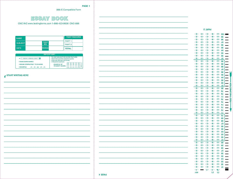 TEST-886E 886-E 100 Question Compatible Testing Forms (50 Sheet Pack)