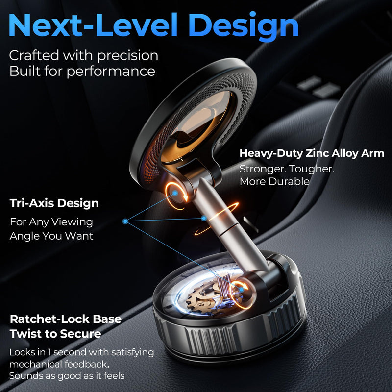 Vacuum Magnetic Suction Phone Holder, 360° Adjustable Suction Cup Phone Mount for Car/Gym/Mirror/Shower, Hands-Free Car Phone Holder, Compatible with iPhone Android and All Smartphones Black