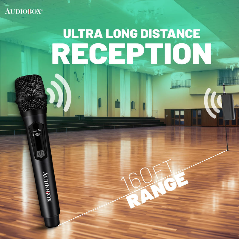 [AUSTRALIA] - Audiobox Wireless Microphone, UHF Metal Dynamic Handheld Multipurpose Mic with Rechargeable Receiver (4hrs), 160ft Range, for Karaoke Machine, Amplifier Speaker, Mixer, Church, PA - Black (2) 2 