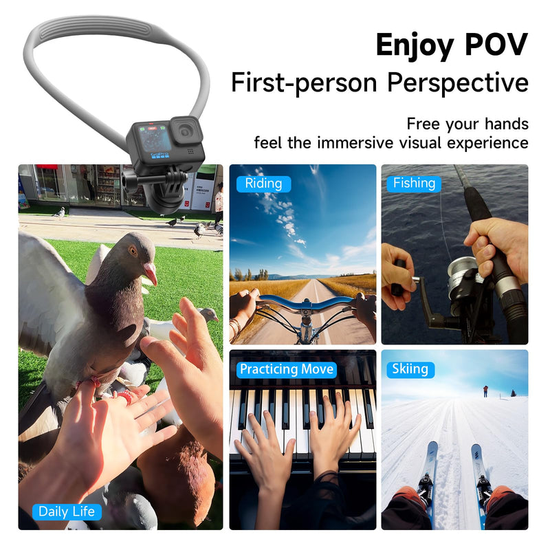 INOVAGEN Neck Mount,Neck Phone Holder,Magnetic Anti-Shake,POV/Vlog Recording,Hand Free Selfie Neck Phone Mount for Phones and GoPro Max Hero 12 11 10 DJI Action 3,Insta360 (i7U with Phone Holder) i7U With Phone Holder