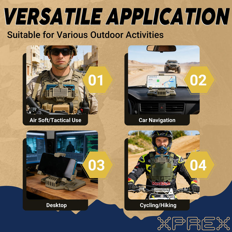 Tactical Phone Holder,MOLLE Phone Chest Mount Holder for 4.7"-7.7" Screens Plate Carrier Phone Mount,Adjust Tactical Gear Plate Carrier Vest Accessories for Tactical,Car,Office Coyote Brown
