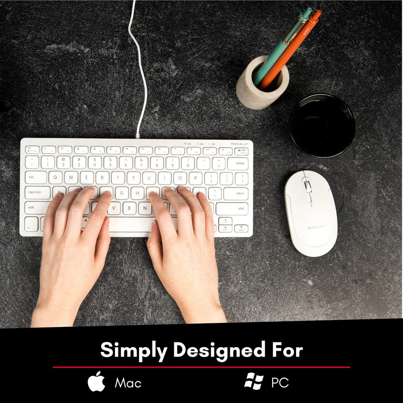 Macally Wireless Bluetooth Mouse for Mac, MacBook Pro / Air, iPad, and PC - Quiet Click and Comfortable Wireless Mouse - Compatible Wireless Apple Mouse - White Laptop Mouse Bluetooth