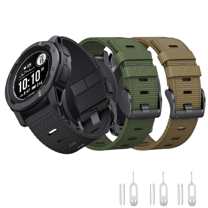 for Garmin Instinct 2X Watch Band/Instinct 3 50mm Watch Band – Rugged Nylon Tactical Strap for Instinct 2X Solar, AMOLED, Replacement Band Black + Khaki + Army Green Instinct 50mm Models