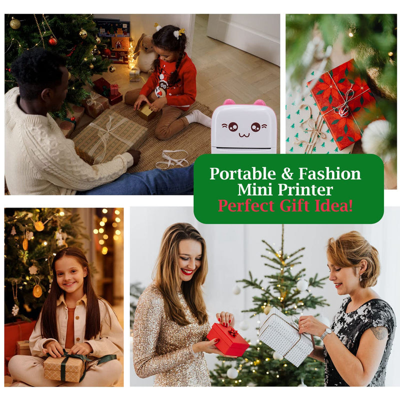Mini Pocket Printer, Portable Thermal Printer with 8 Rolls Printing Paper, Bluetooth Wireless Tiny Printer for Photos/Stickers/Labels/Notes/Receipts, Compatible with iOS and Android, Pink