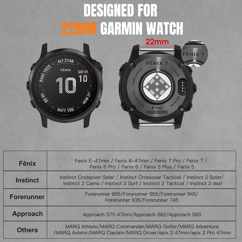 Bandletic Silicone Band and Nylon Strap Compatible with Garmin Watch 22mm
