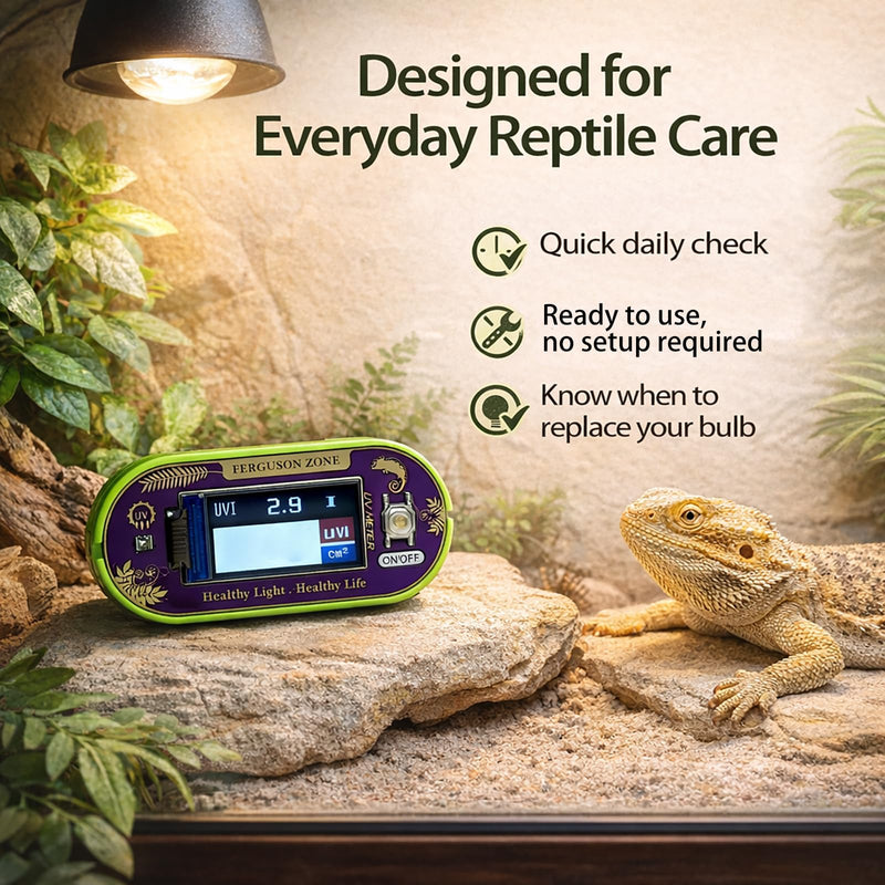 [AUSTRALIA] - Reptile UVI Light Meter – Portable UV Index Reader for Basking Spot Monitoring – Helps Reptile Owners Know When to Replace UV Lamps – for Bearded Dragon, Chameleon & Gecko – Battery Included 1 