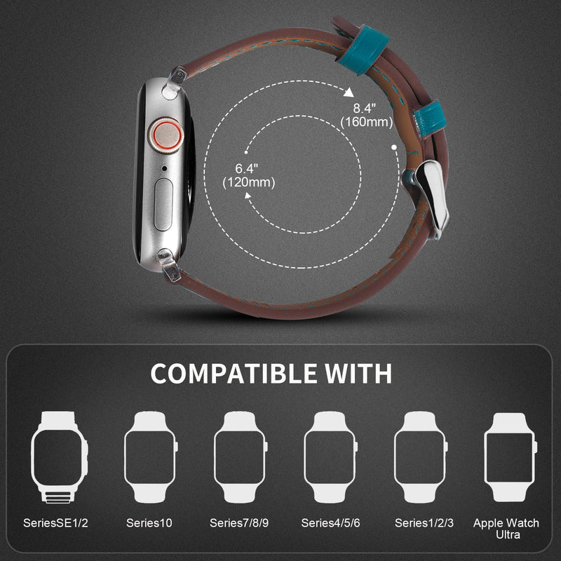Premium Italy Leather Bands Compatible with Apple Watch Band 40/38/41/42/44/45/46/49mm, Soft Leather Watch Replacement Band for Watch Series Ultra SE 10 9 8 7 6 5 4 3 2 1 for Women Men(pack of 2)