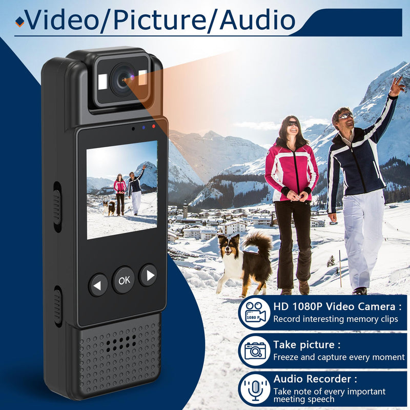 HD1080P Wearable Mini Body Camera Video Camera 180° Rotating Lens Motion Detection Night Auxiliary Lights 6HR Battery Body Cam for Sports Personal Security Police Law Enforcement