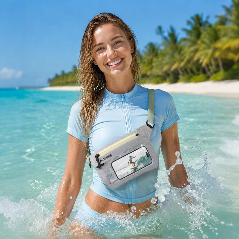 Phone Pouch, IPX8 Waterproof Reusable Fanny Pack,Large Dry Bag | Touch Screen for Kayaking Paddle Boarding Water Park Swimming, Crossbody bags with Adjustable Waist Strap Grey 3 Pack