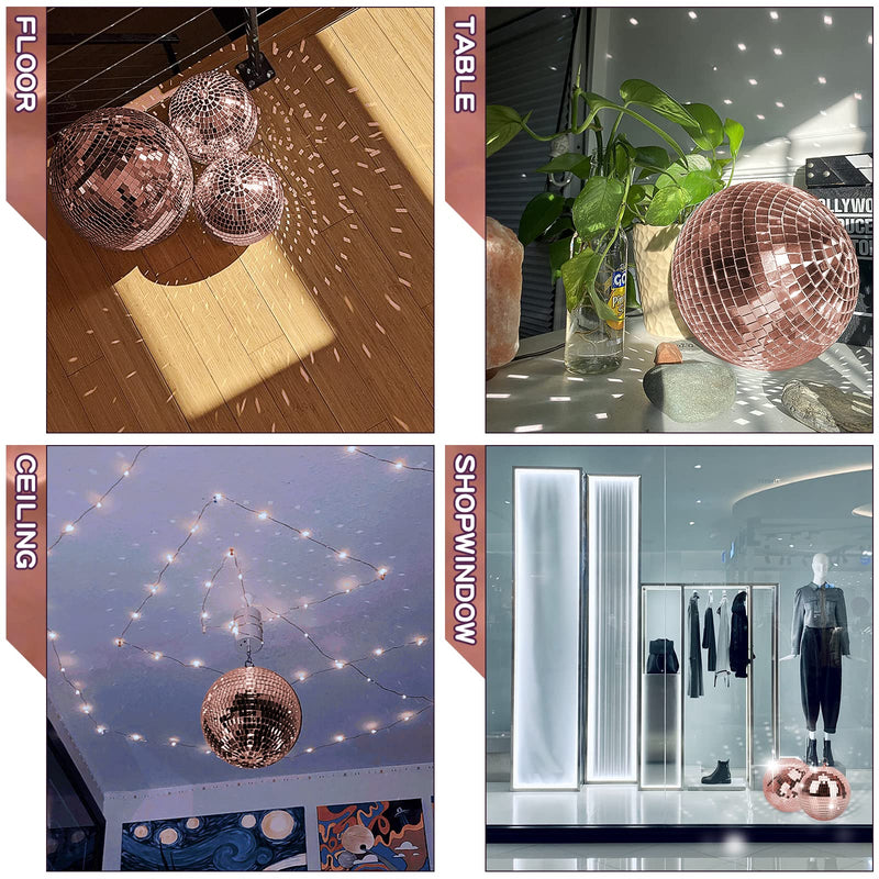Mirror Ball for Disco DJ Club Party Wedding Home Decor, Muscab 8 Inch Disco Ball with Hanging Ring, Rose Gold