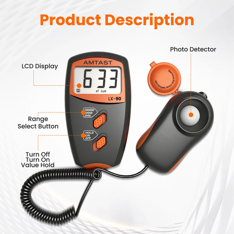 [AUSTRALIA] - Digital LUX Meter Digital Indicator UV Meter Light Meter with LCD Display Luxmeter for 0-100,000 Lux Range High Ambient Light Meter with Backlight (Model LX-90) 