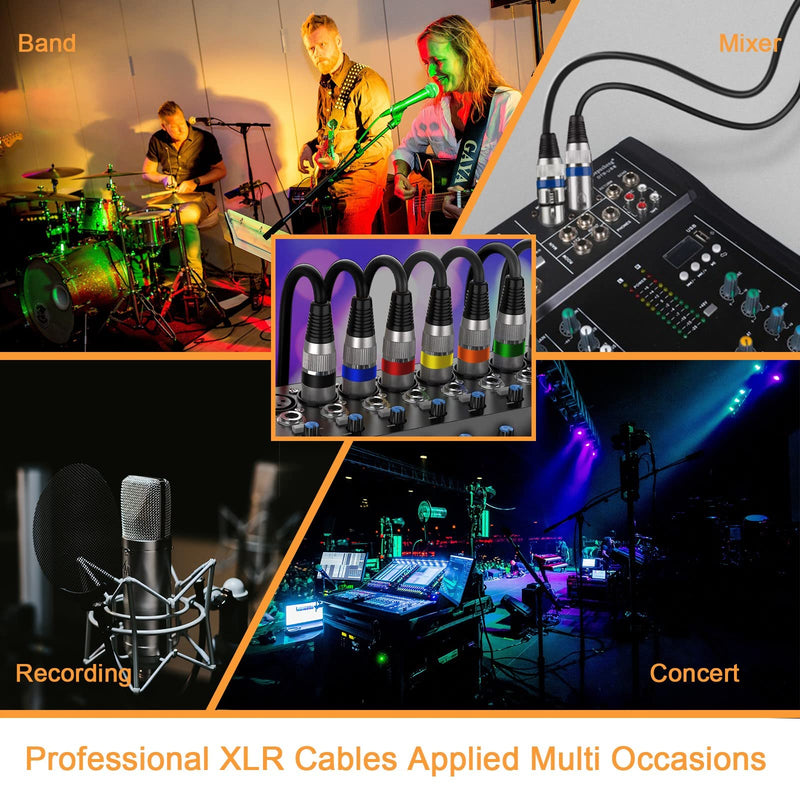 XLR Cables 3ft 6 Pack, XLR Male to Female Microphone Cable with Gold-Plated 3-Pin, Balanced Shielded Short Mic Cord for Mic Mixer, Recording Studio, Podcast 3 feet-6pack