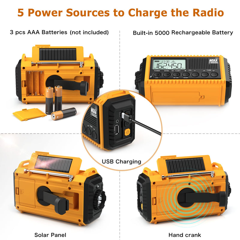 Emergency Weather Radio Hand Crank Solar Battery Operated Portable AM/FM Shortwave Radio & Portable FM Bluetooth Radio