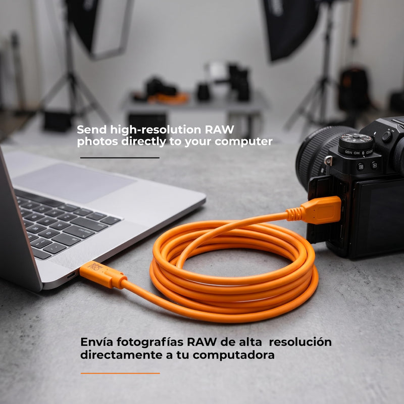 Tether Tools TetherPro USB-C to USB 3.0 Micro-B Cable | for Fast Transfer and Connection Between Camera and Computer | High Visibility Orange | 15 Feet (4.6 m) | 15ft USB-C to Micro-B 3.0 cable with shielding and reversible connector for tethering, dat...