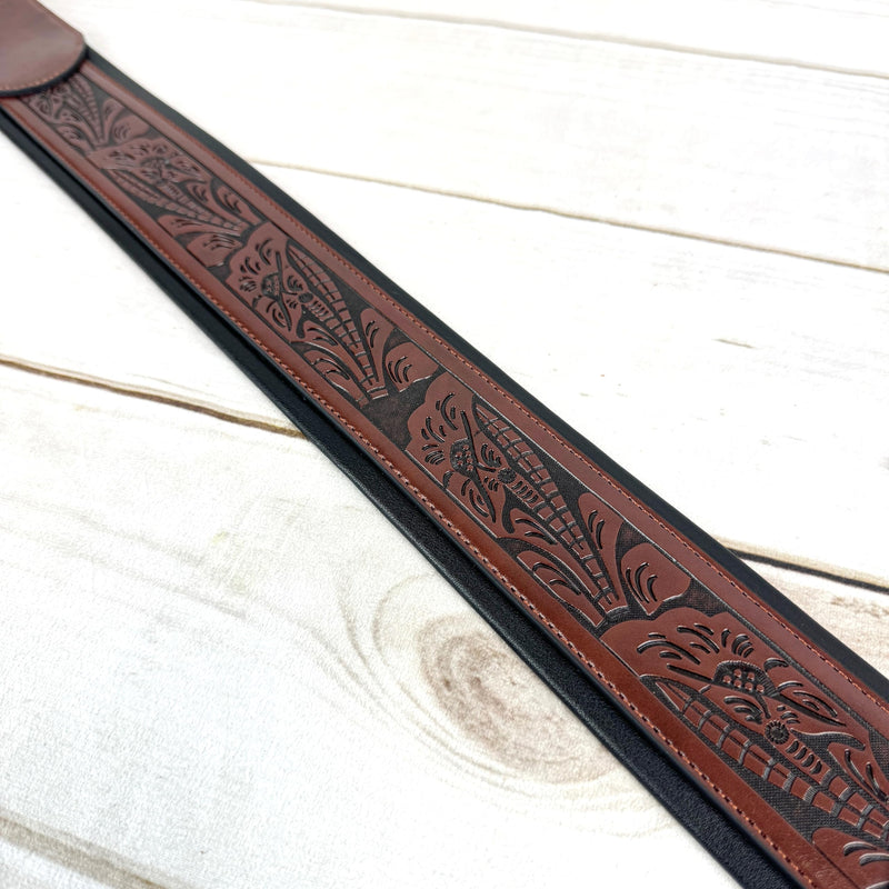 [AUSTRALIA] - Walker & Williams G-110 Mahogany Brown Padded Guitar Strap with Embossed Live Oak Tooling For Acoustic, Electric, And Bass Guitars 