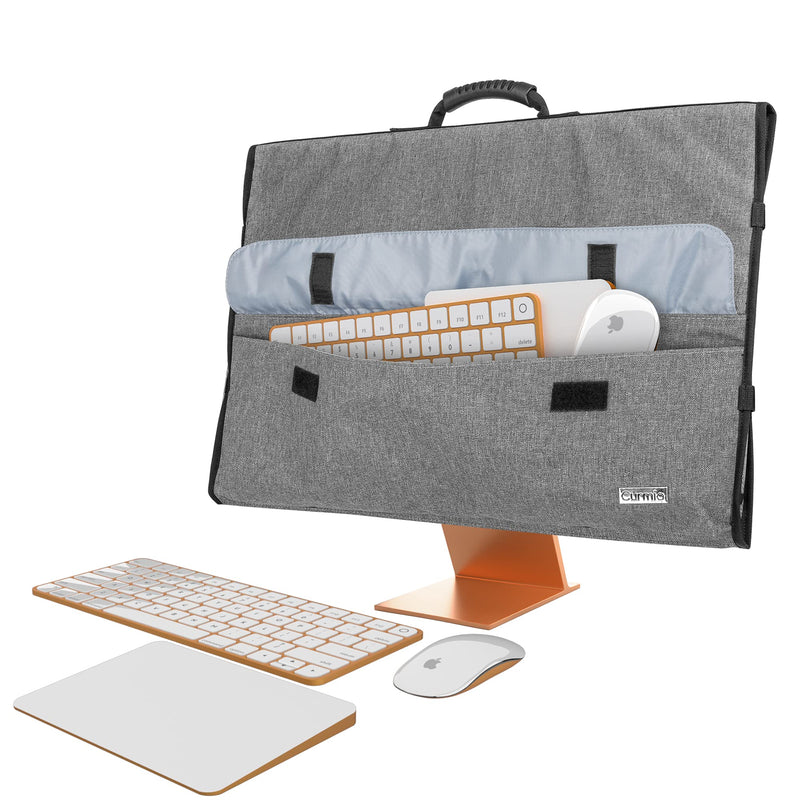 CURMIO 24 Inch Monitor Carrying Case, Universal 24" Computer Monitor Bag with Rubber Handle and Pockets, Gray (Patented Design)