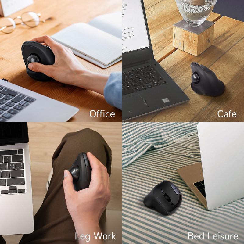 SANWA Vertical Trackball Mouse, 2.4G & Bluetooth, Ergonomic Right-Hand | For Medium Hands, Silent Click, Programmable with Software, Type-C Rechargeable, Precise Thumb Control, Compatible Win/ Mac