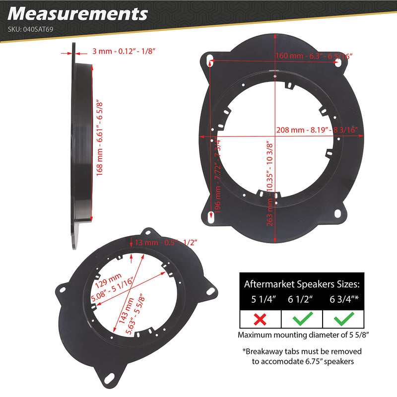 Scosche Select 2002 to 2020 Lexus & Toyota Vehicles 6.5” - 6.75” Speaker Adapters (1 Pair) SAT69,black