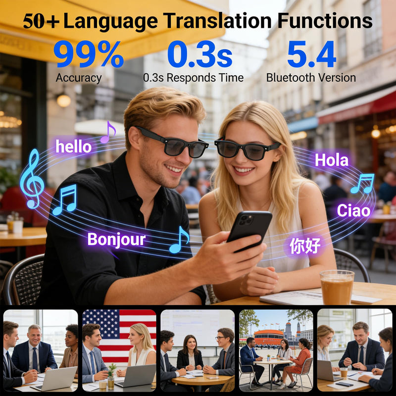 AI Smart Glasses with Camera, 8MP HD Video Recording Camera Smart Sunglasses, Bluetooth Translation Sunglasses, Touch Control Open Ear Audio glasses, Photochromic Lenses for Outdoor Sports Driving