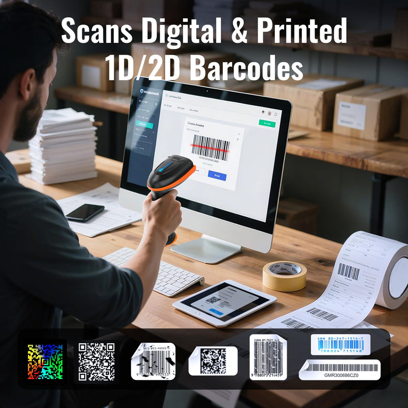 [AUSTRALIA] - Tera 1D 2D QR Barcode Scanner Wireless and Wired with Battery Level Indicator Digital Printed Bar Codes Reader with Stand Portable Handheld Barcode Scanner Compact Plug and Play Model D5100-Z 2D with stand 