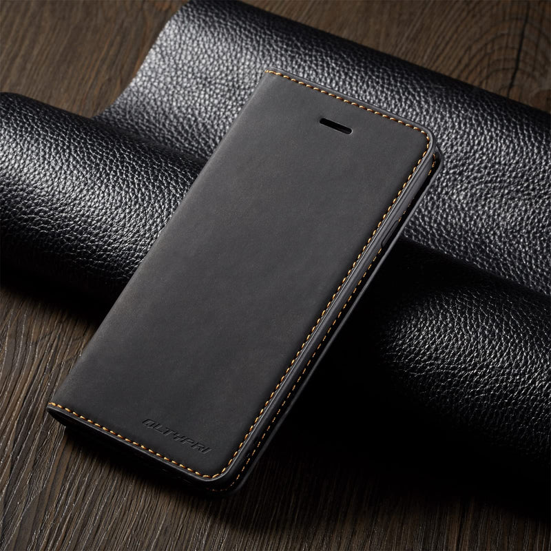QLTYPRI Case for iPhone SE 2022 5G/iPhone SE 2020/iPhone 8/iPhone 7, Premium PU Leather Cover TPU Bumper with Card Holder Kickstand Magnetic Adsorption Flip Wallet Case for iPhone 7/8/SE2/SE3 - Black iPhone 7/8/SE 2020/SE 2022 5G
