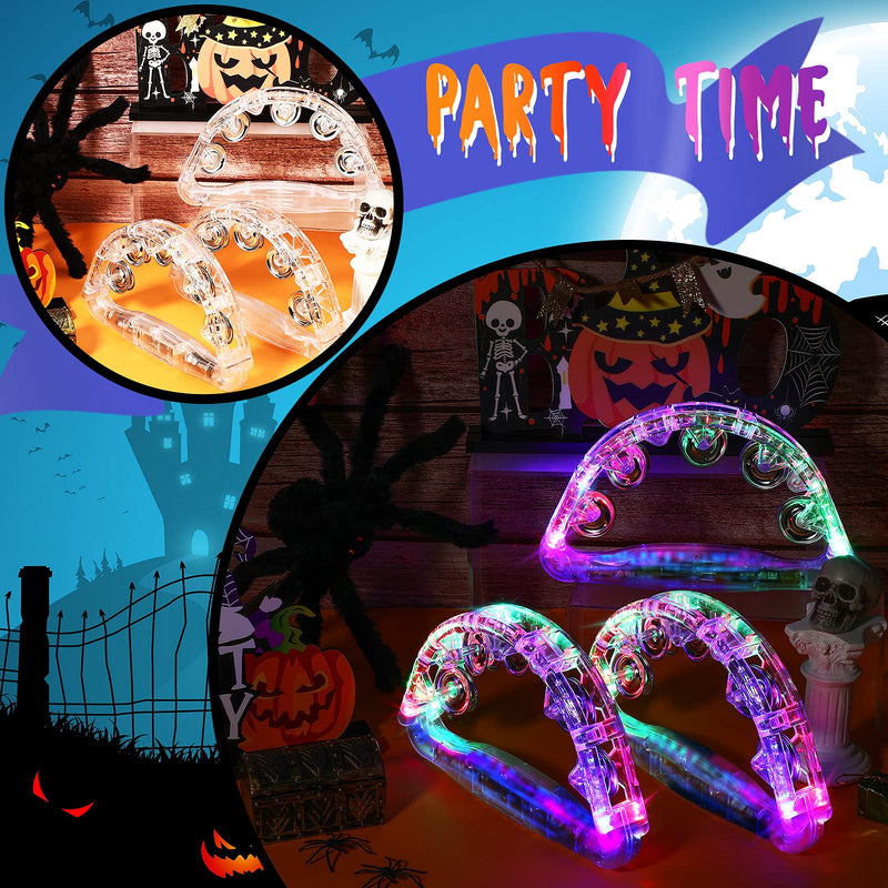 Sumind 6 Pieces Large LED Light up Tambourine 8.6 x 5.3 Inch Handheld Musical Flashing Tambourine Glow in The Dark Party Supplies for Adults Halloween Wedding Favors