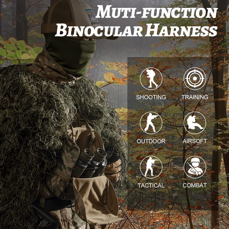 VISMIX Binocular Harness, Adjustable Binocular Harness Chest Pack with Rain Cover for Hunting Hiking Shooting Camo Medium