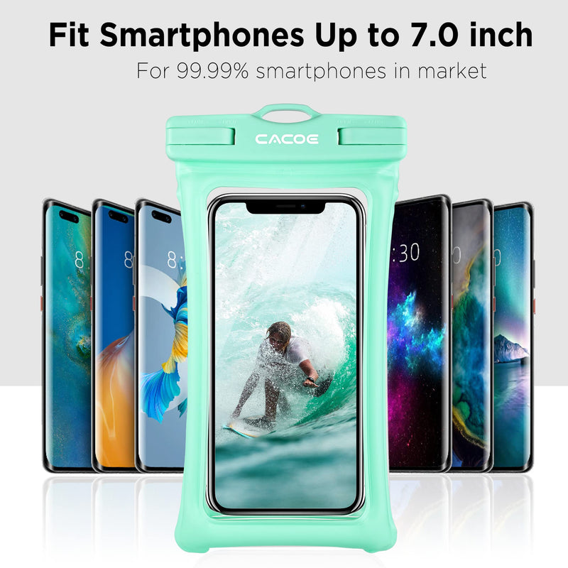 [Floatable]CACOE Floating Universal IPX8 Waterproof Phone case 2 Pack-Up to 7.0",Adjustable Neck Lanyard Phone Pouch,Phone Dry Bags for Vacation Beach Pool Kayak Cruise Travel Essentials（Black+Green） Black+Green Up to 7.0"-Floatable