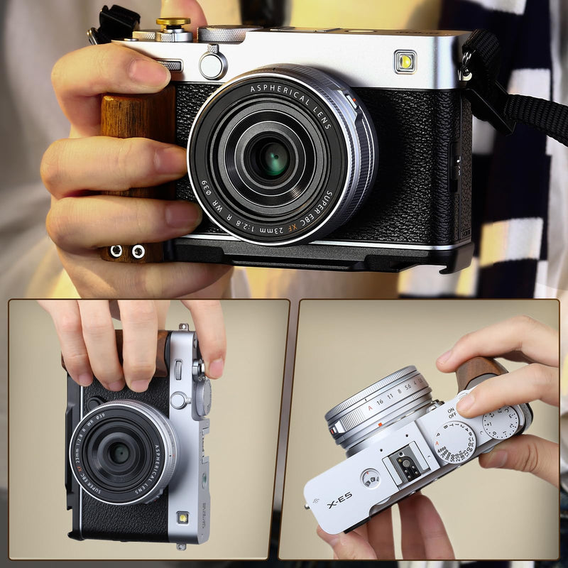 [AUSTRALIA] - Leftfoto X-E5 Retro Handgrip L-Shape Bracket with Walnut Wooden Grip for Fujifilm X-E5 Camera,with Built-in Bottom Arca Quick Release Plate,Black Black 